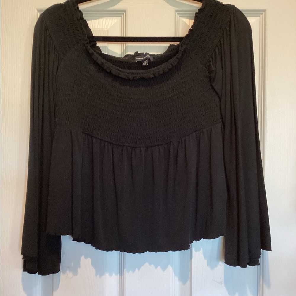 American Eagle Outfitters Black Smocked Blouse